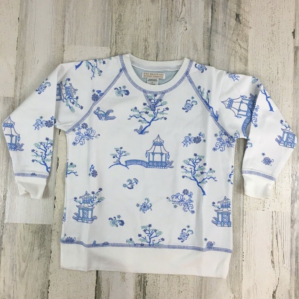 The Beaufort Bonnet Company White and Blue Pagoda Print Sweatshirt